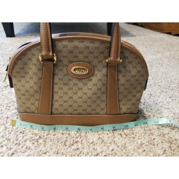 Authentic 1980's Gucci Supreme GG Monagram Coated Canvas Leather Trim Tan Purse - Picture 12 of 14